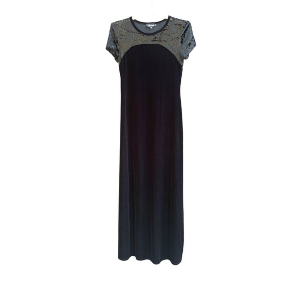 VINTAGE My Michelle Dress Womens 7/8 Black‎ Velvet Maxi Burnout Mesh Floral 90s